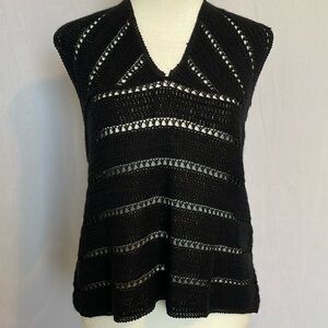 Theory Cashmere Blend Open Knit Shell Sweater Size M Black V Neck Sleeveless